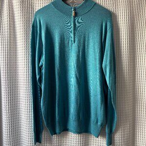 Peter Millar men's XL Crown Soft 1/4-zip turquoise merino wool and silk sweater